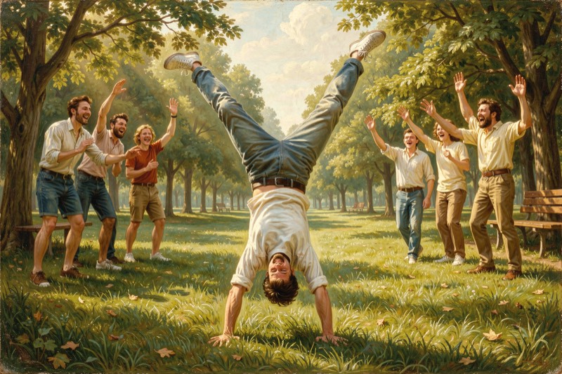 A handstand on the grass