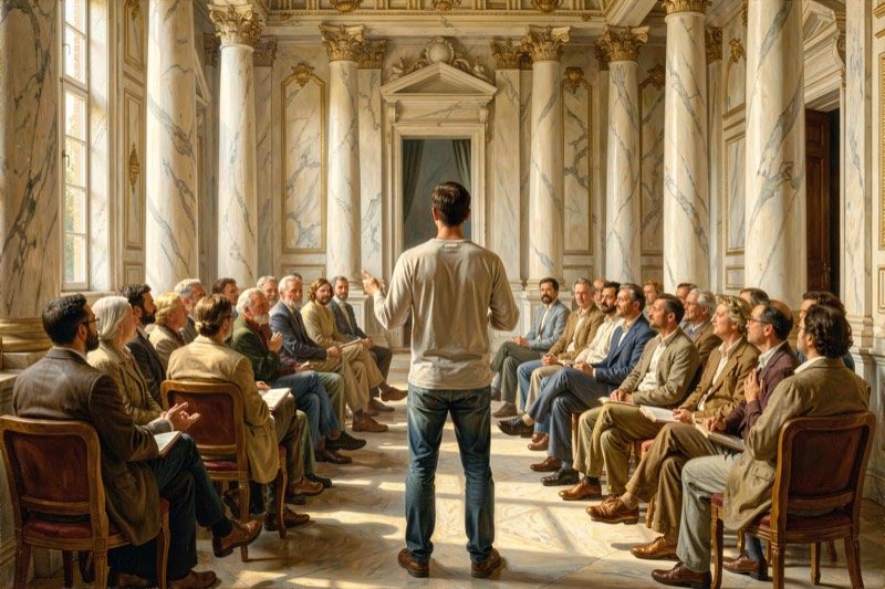 Someone giving a talk to a seated audience