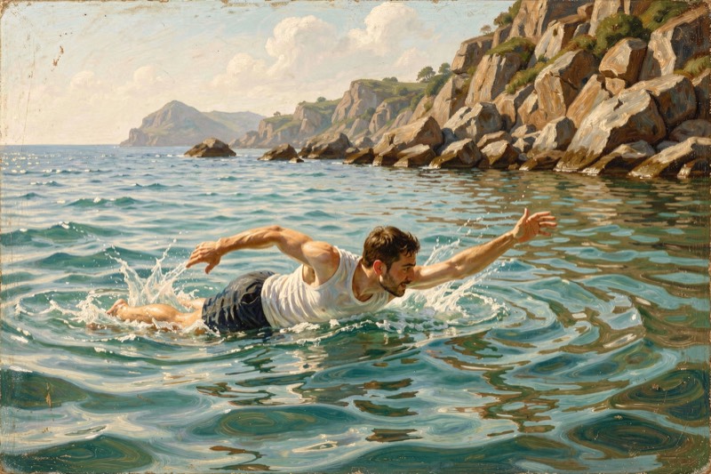 Someone swimming in a calm sea